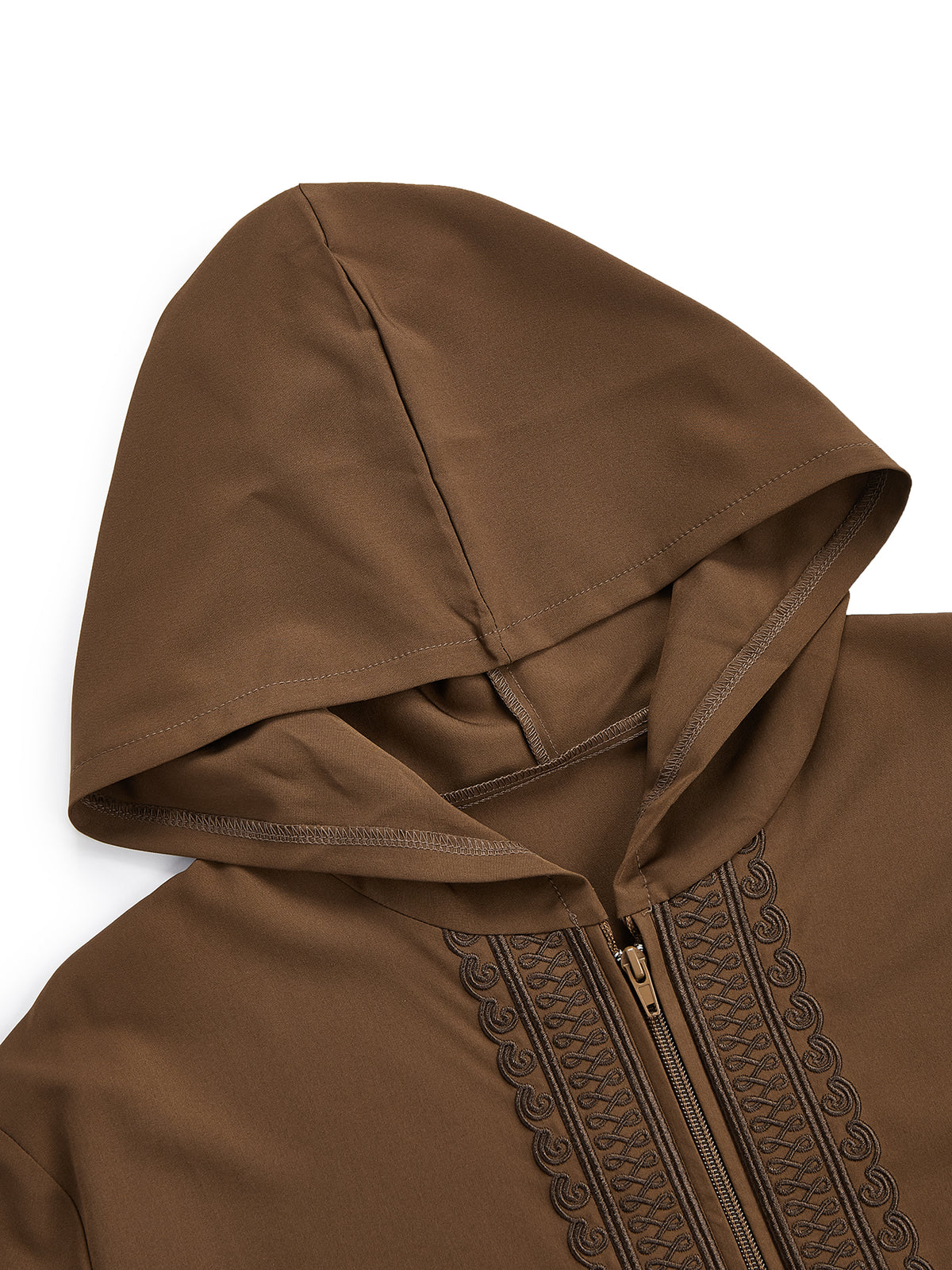 Thobe marocain à capuche pour homme, couleur marron – Robe élégante vintage avec broderie foncée sur la poitrine