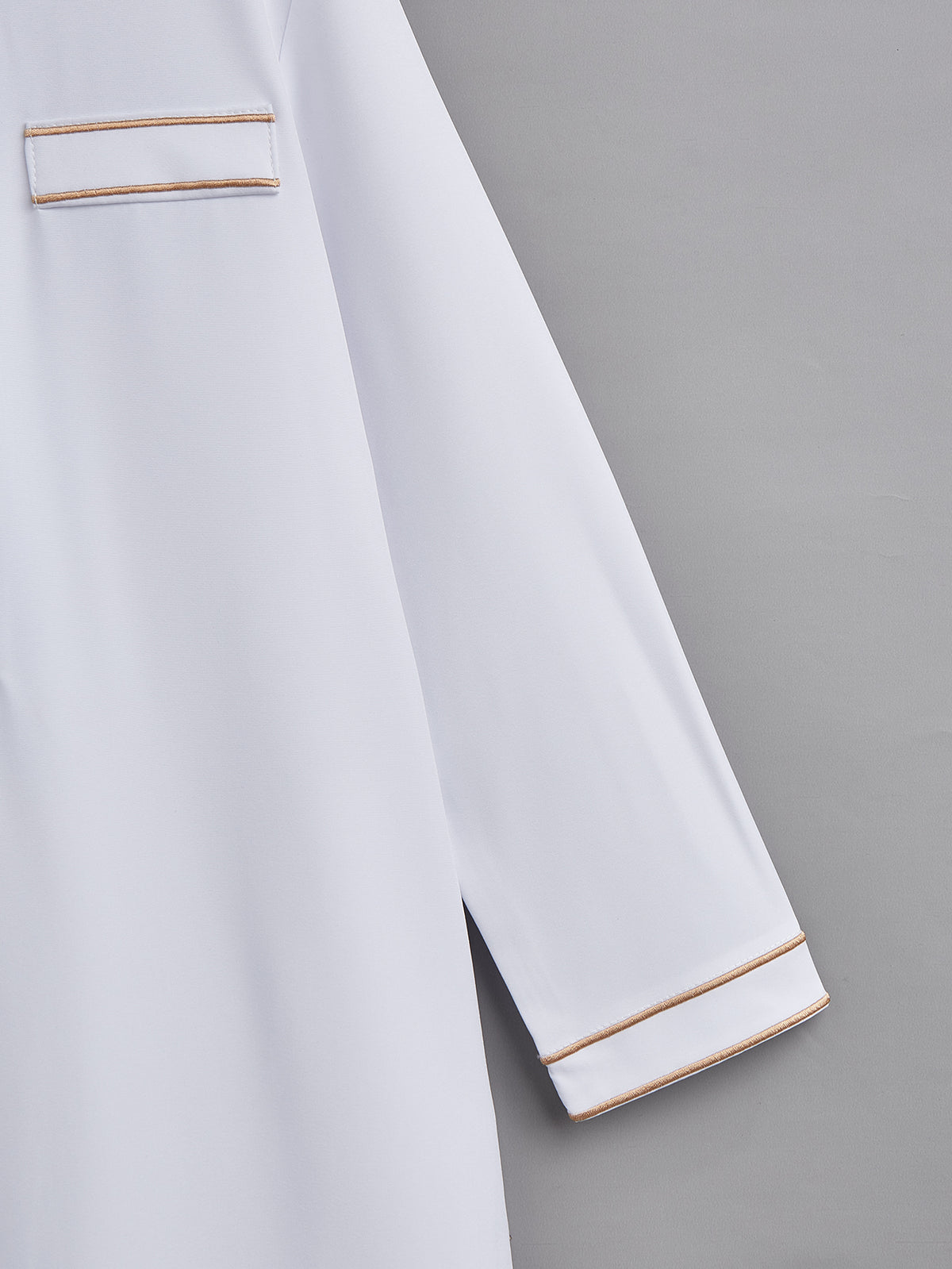 Boys' Geometric Embroidered Thobe with Gold-Tone Trim – Available in White or Black