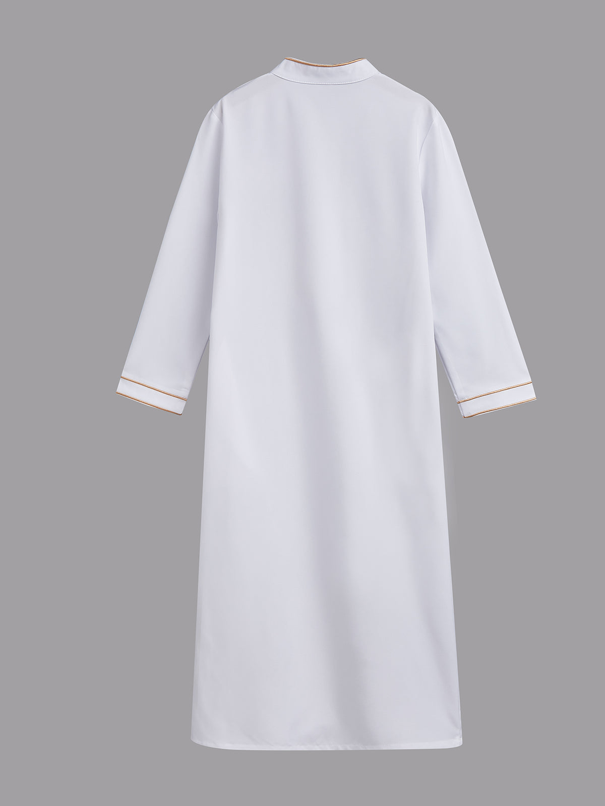 Boys' Geometric Embroidered Thobe with Gold-Tone Trim – Available in White or Black