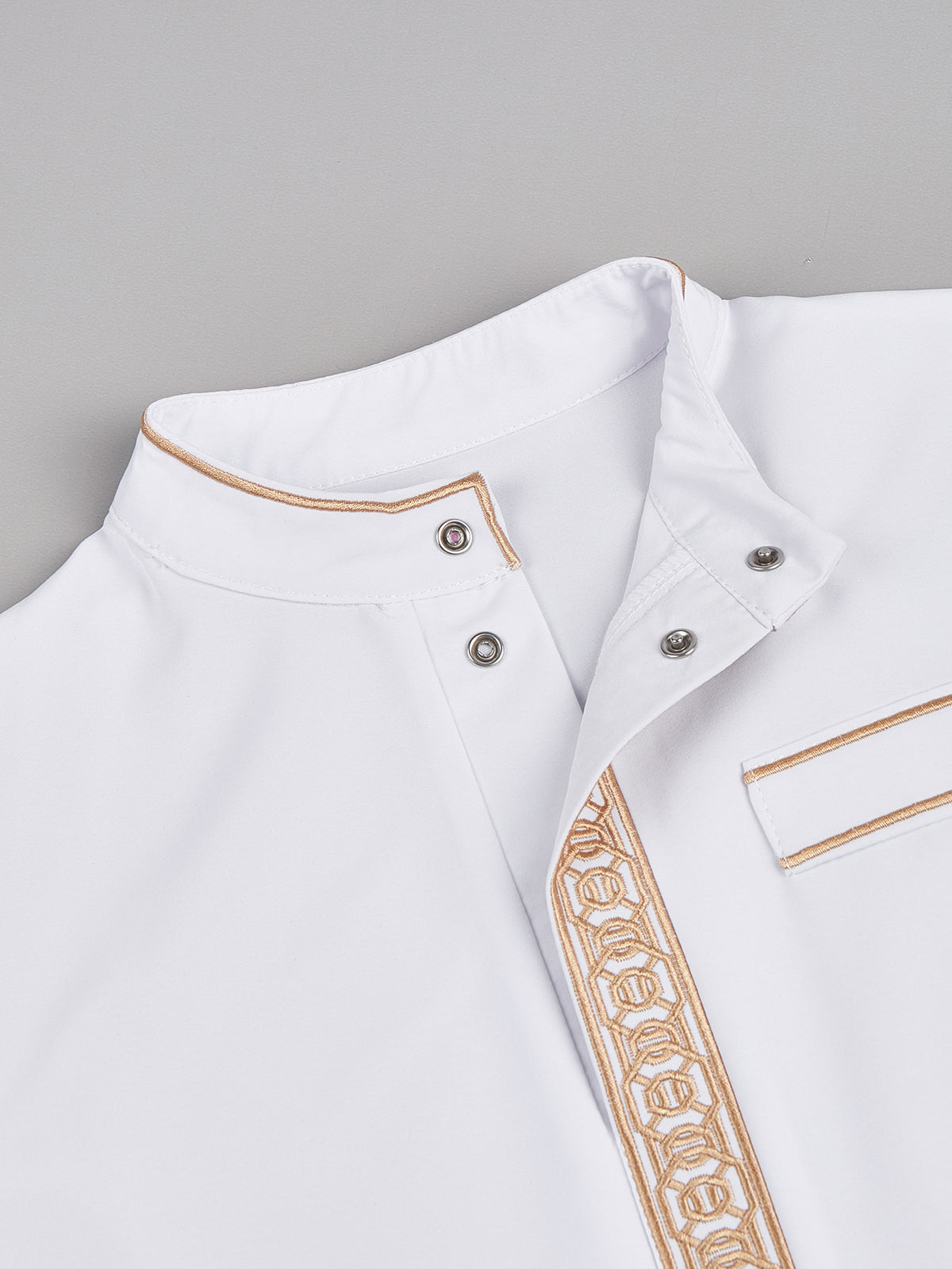 Boys' Geometric Embroidered Thobe with Gold-Tone Trim – Available in White or Black