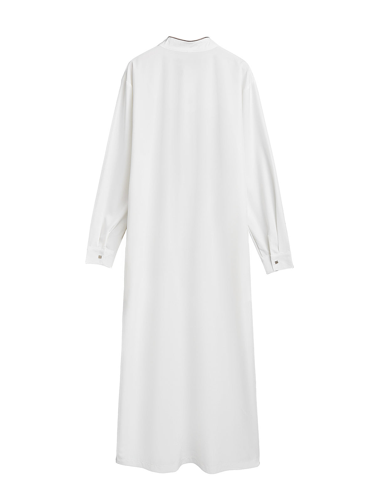 Qamis blanc homme à col droit - Élégante robe de prière de l'Aïd al-Fitr avec broderies argentées