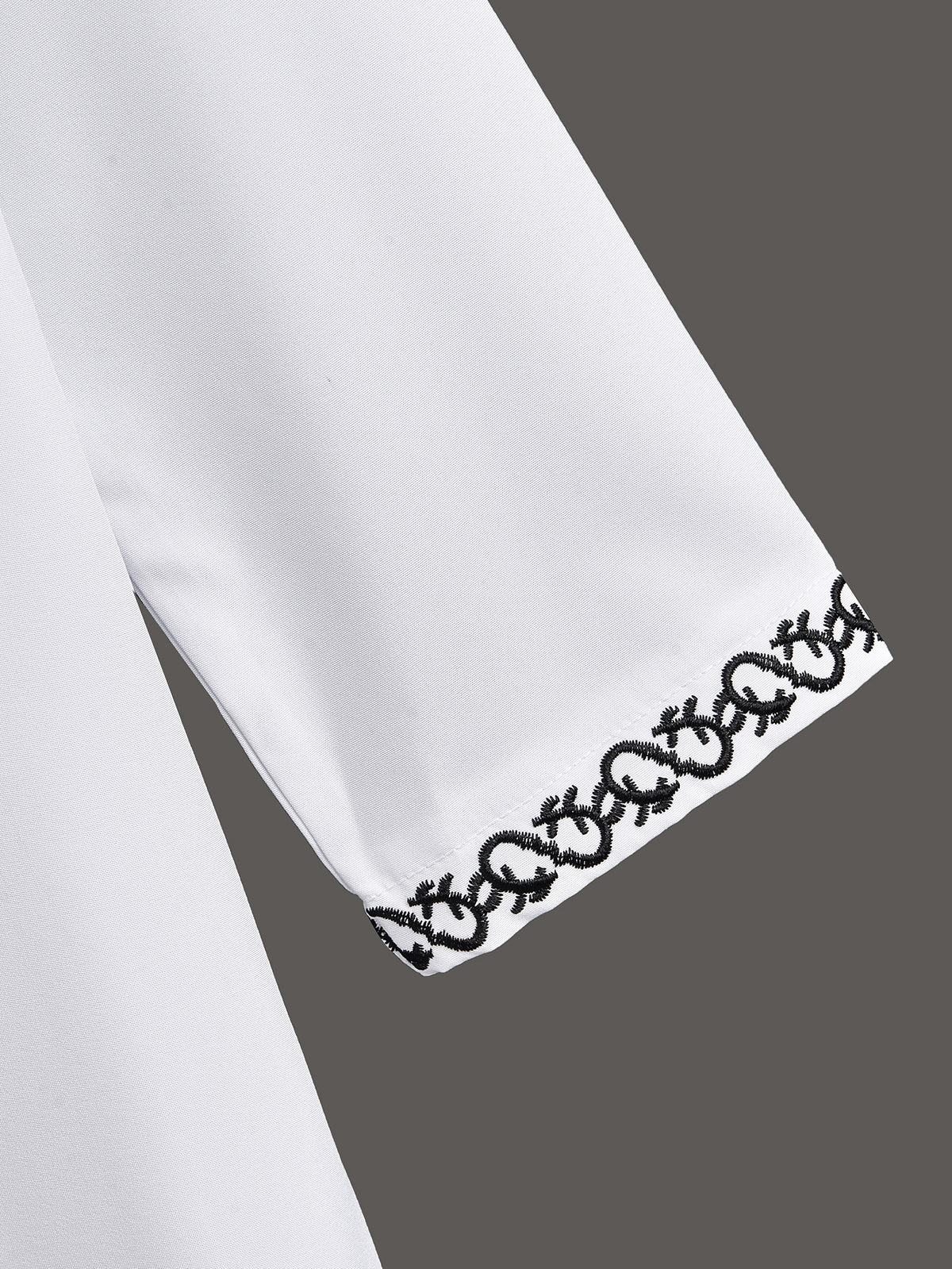 Boys' White Hooded Djellaba with Black Embroidery & Zip Neck