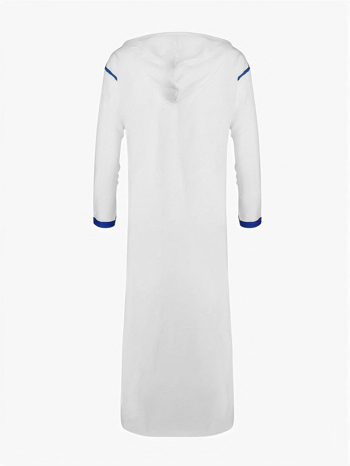 Thobe musulman homme à col en V et manches longues, imprimé bleu et blanc – Design moderne et décontracté