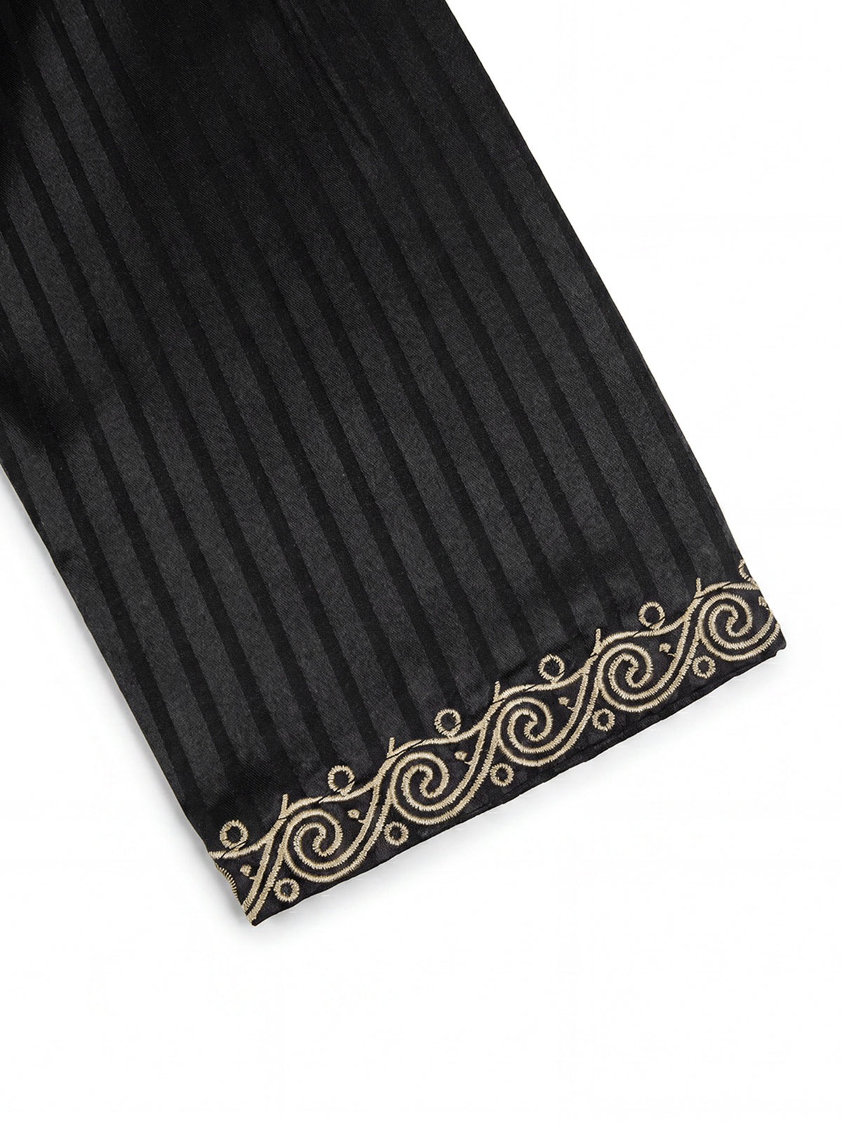 Herren Schwarzes Kapuzen-Thobe mit Goldstickerei - Gestreiftes Gebets- & Festtagsgewand