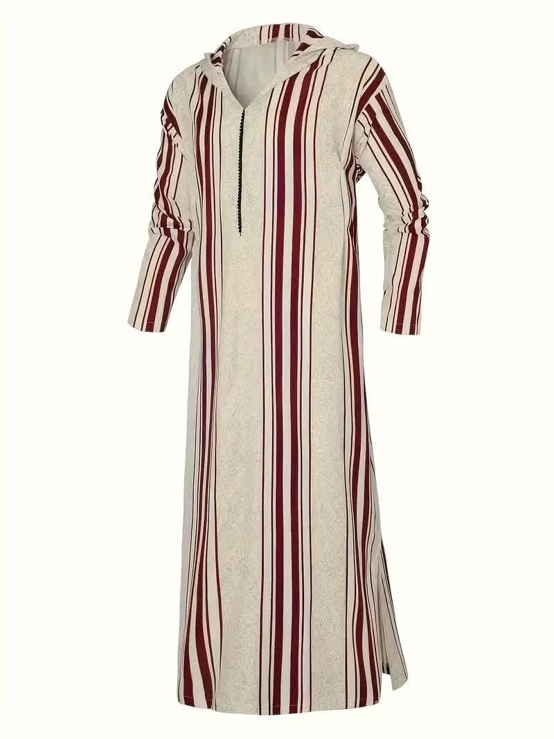Thobe marocain à capuche pour homme - Robe de prière décontractée à rayures