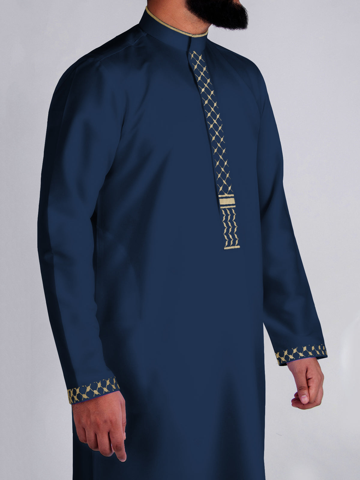 Qamis Brodé Col Droit Homme - 3 Couleurs Disponibles