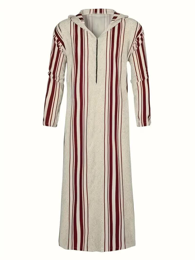 Thobe marocain à capuche pour homme - Robe de prière décontractée à rayures