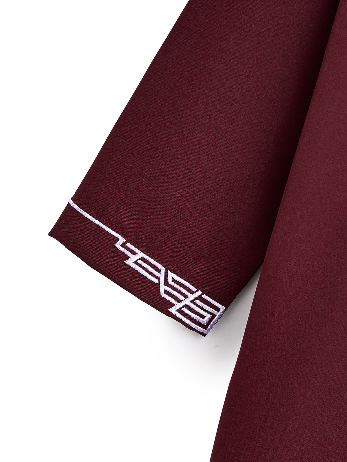 Boys' Burgundy Embroidered Thobe with Stand Collar & Chest Pocket