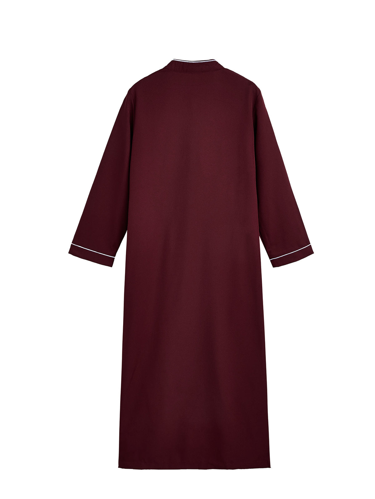Boys' Burgundy Embroidered Thobe with Stand Collar & Chest Pocket