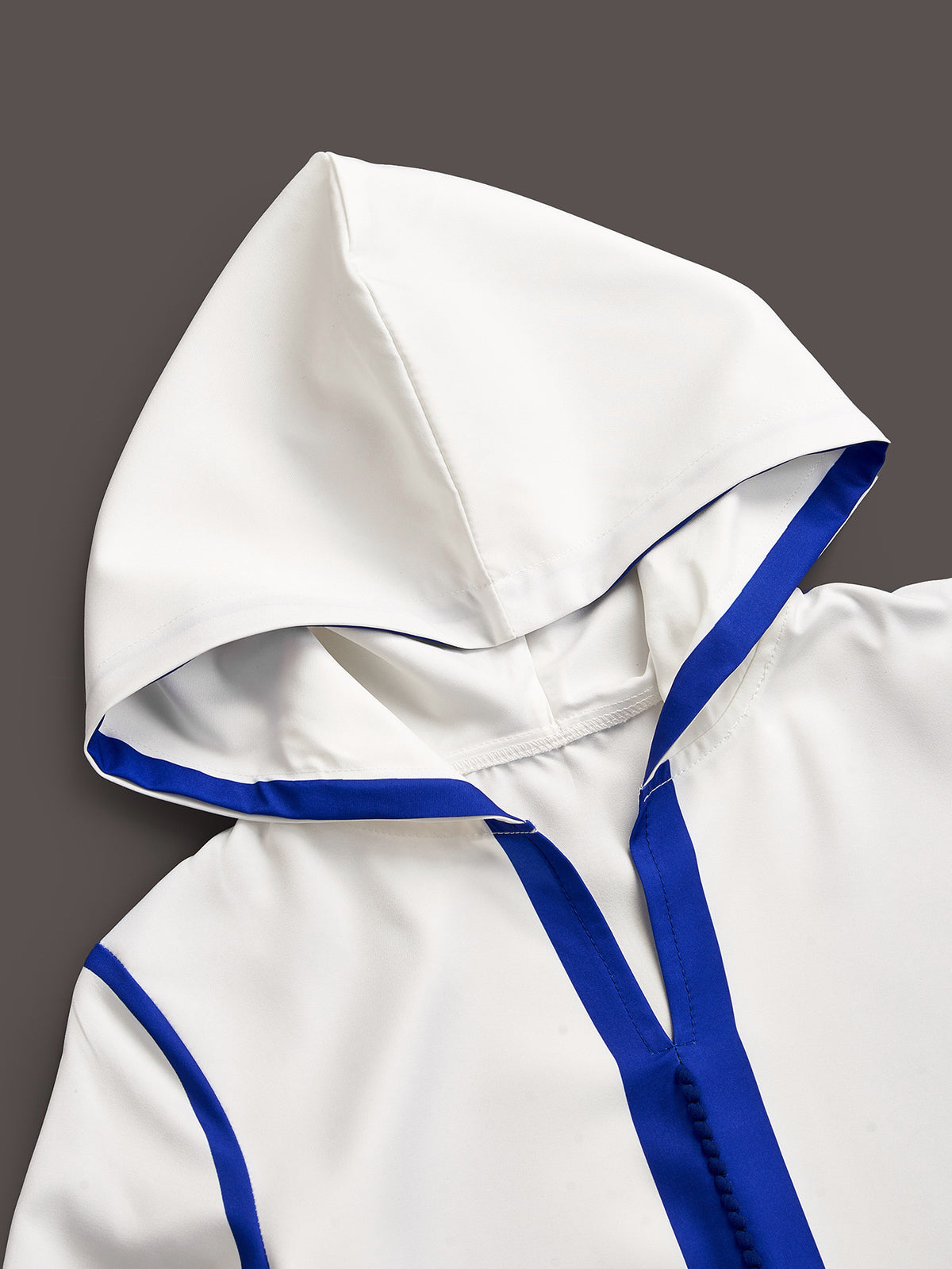 Boys' White Hooded Djellaba with Royal Blue Trim