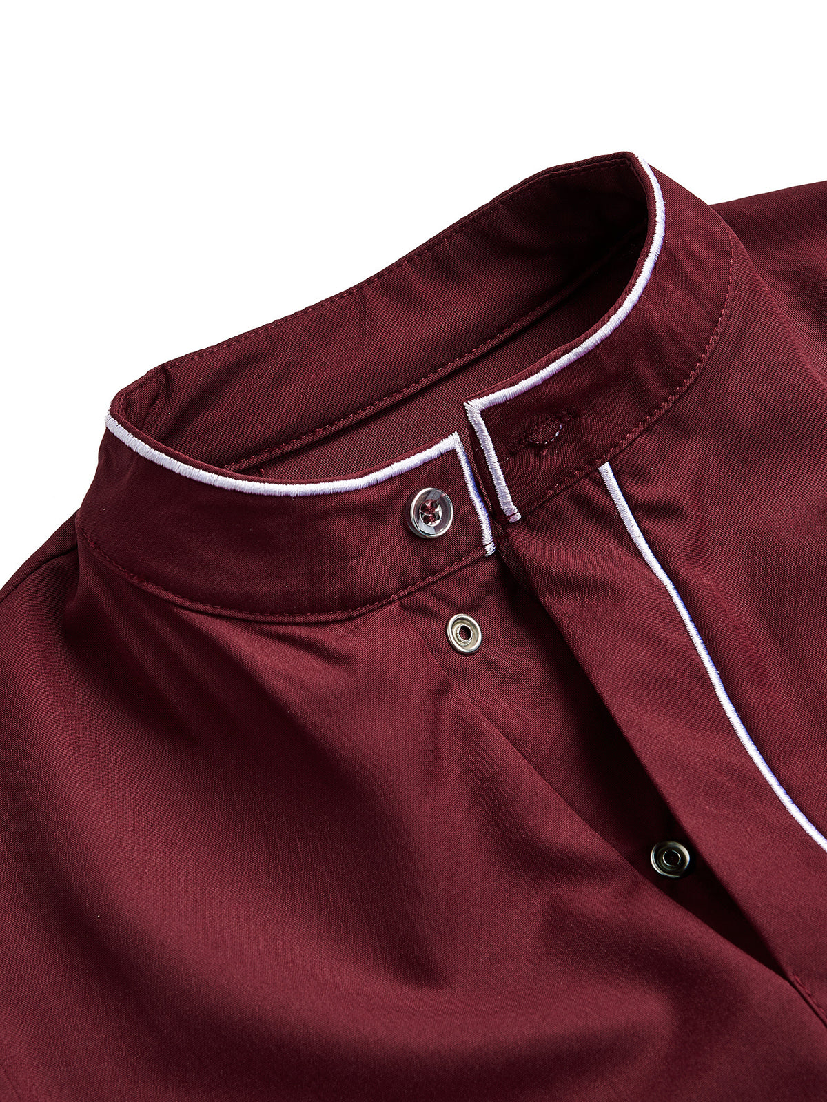 Boys' Burgundy Embroidered Thobe with Stand Collar & Chest Pocket
