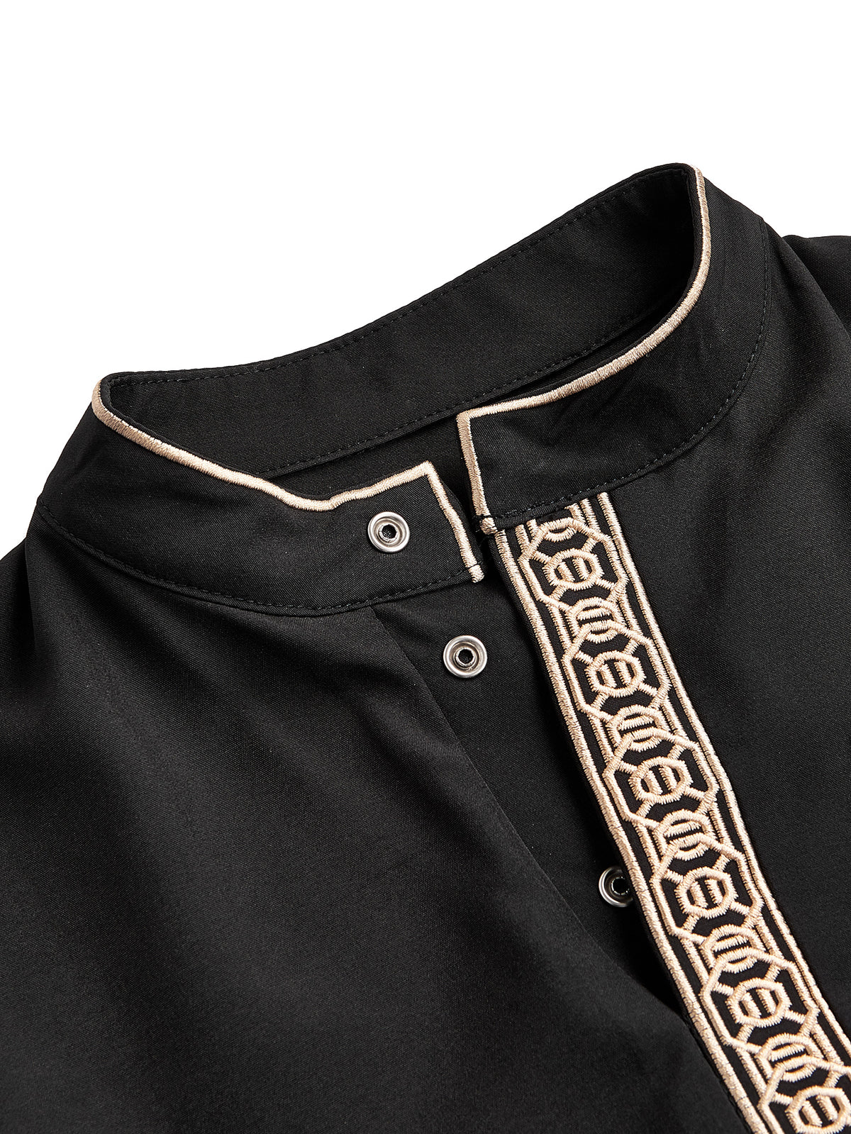 Boys' Geometric Embroidered Thobe with Gold-Tone Trim – Available in White or Black