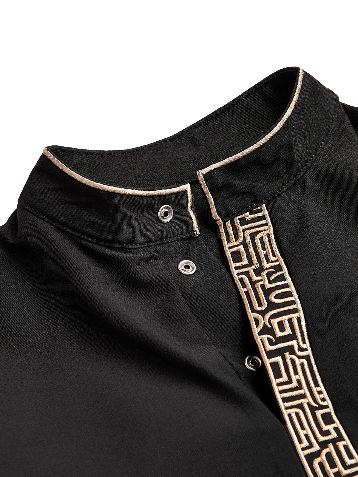 Boys' Black Thobe with Gold Geometric Placket & Pockets