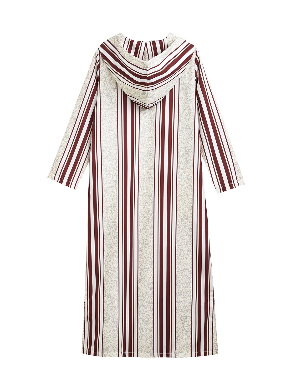 Boys’ Burgundy & Cream Striped Hooded Djellaba – Long Sleeve Robe for Eid & Everyday Wear