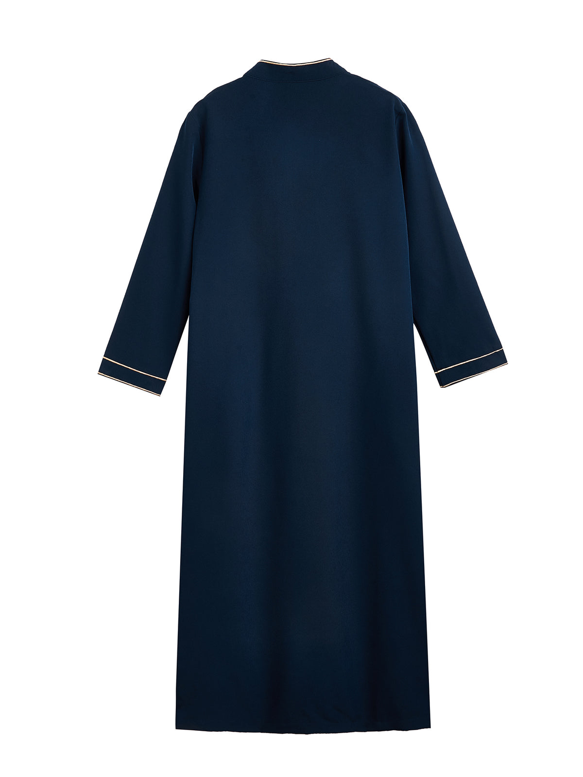 Boys' Embroidered Thobe – Classic Navy Blue Long-Sleeve Arabic Robe with Gold Trim
