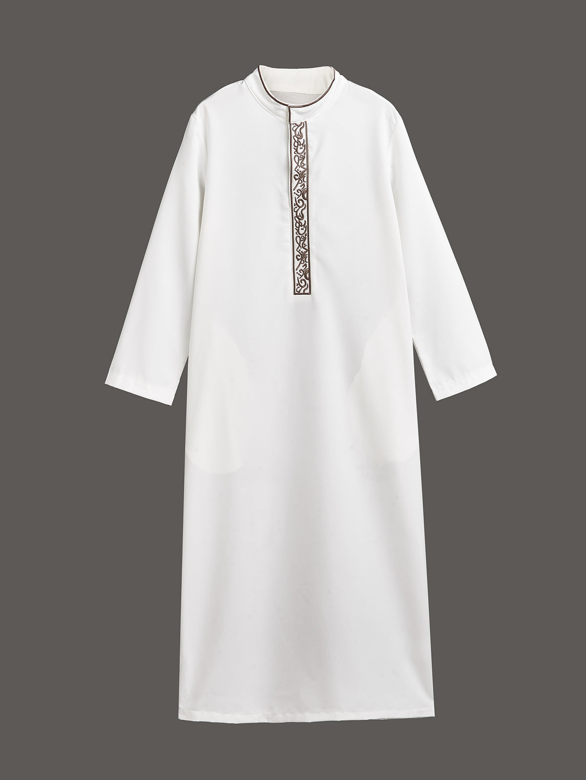 Boys' White Thobe with Black Ornamental Embroidery