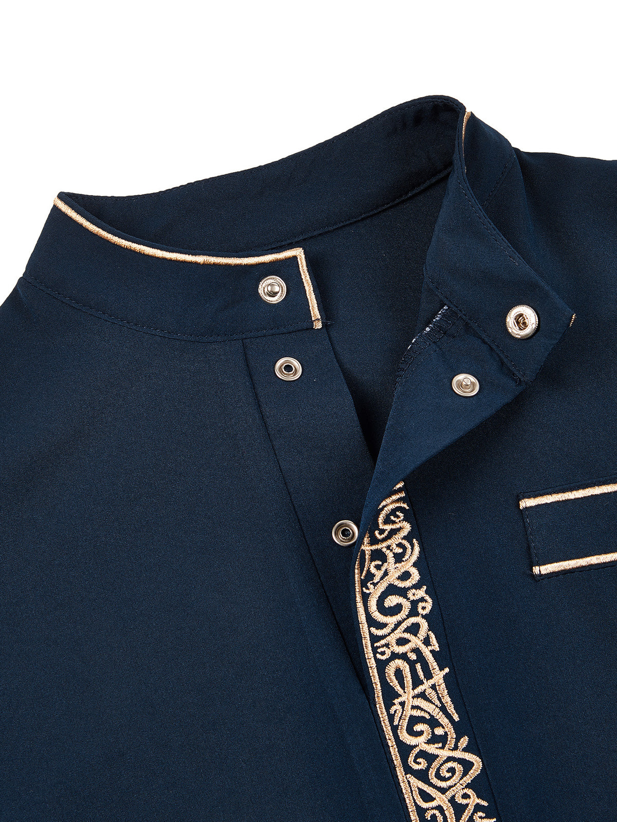 Boys' Embroidered Thobe – Classic Navy Blue Long-Sleeve Arabic Robe with Gold Trim