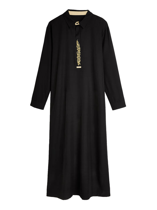 Herren Thobe mit Stehkragen in Schwarz mit Goldstickerei – Arabisches Gewand