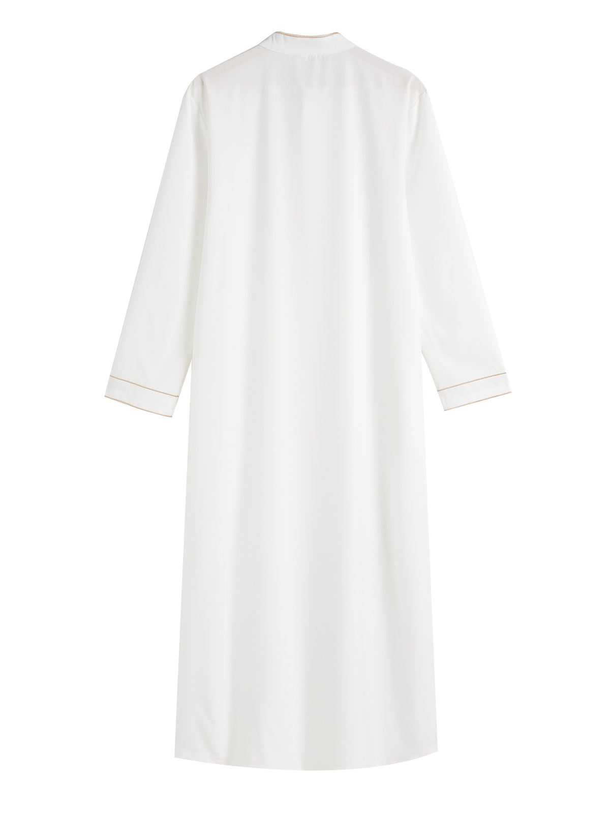 Qamis raffiné pour homme avec col montant, broderie géométrique et fausse poche décorative – Deux couleurs disponibles