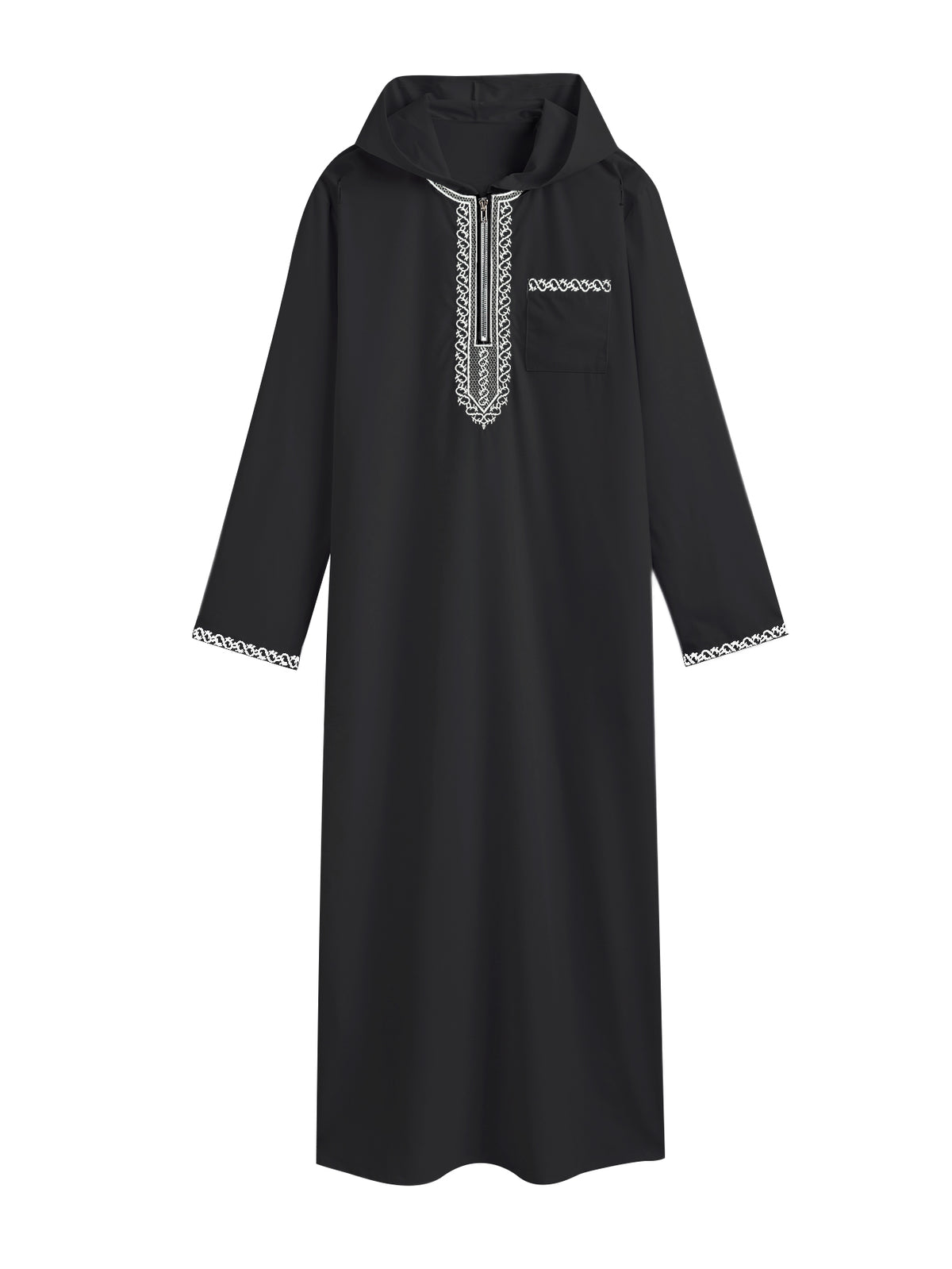 Qamis marocain classique à capuche pour homme - fermeture éclair sur le devant avec broderie contrastante, disponible en deux couleurs