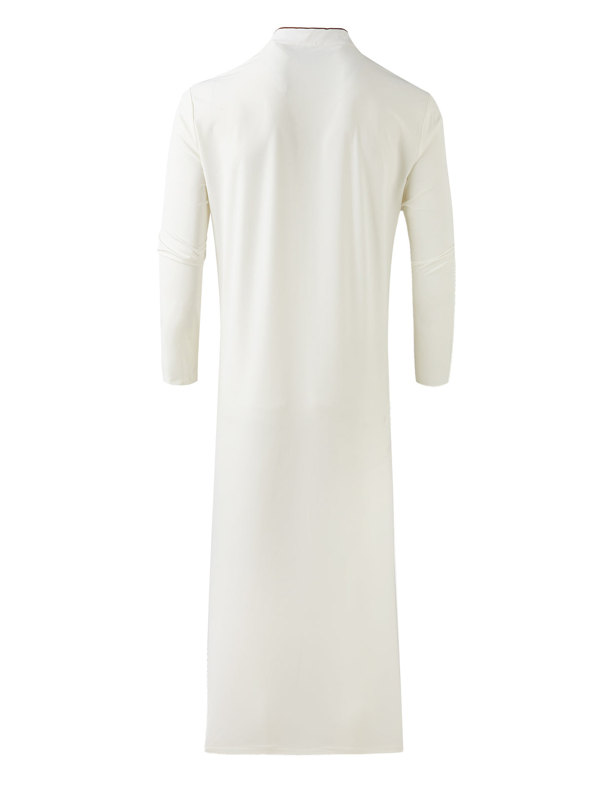 Qamis blanc à col montant pour homme avec broderie géométrique marron et or - Design minimaliste