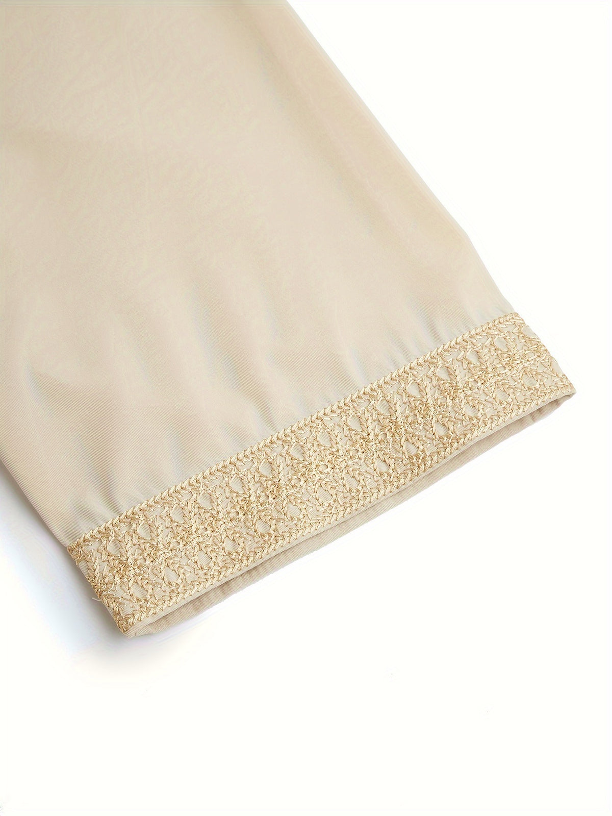 Thobe marocain homme beige, col en V, manches courtes, broderie dorée - Tenue traditionnelle pour l'Aïd