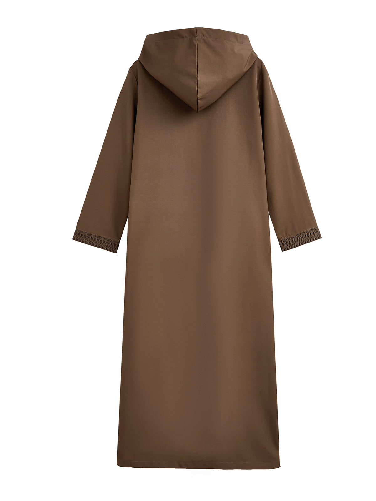 Boys’ Olive Brown Hooded Djellaba with Tonal Embroidery & Half-Zip Neck – Eid and Everyday Wear