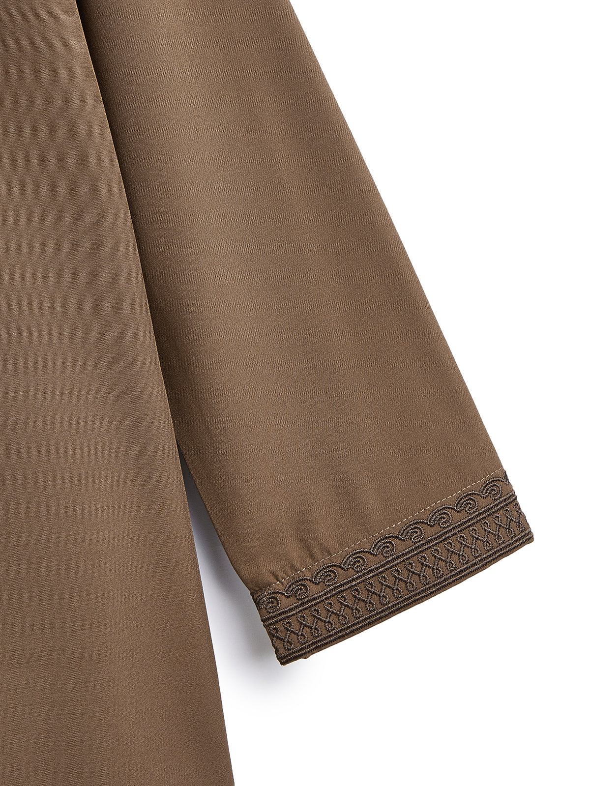 Boys’ Olive Brown Hooded Djellaba with Tonal Embroidery & Half-Zip Neck – Eid and Everyday Wear