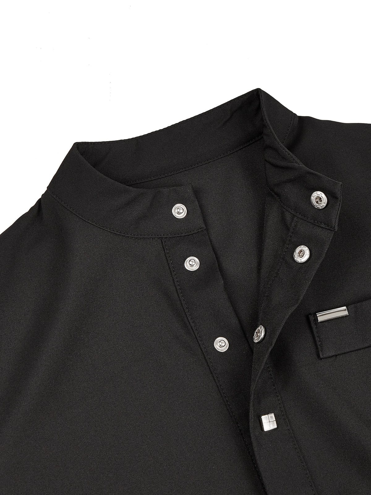 Boys’ Stand-Collar Thobe with Square Button Details & Chest Pocket – Available in White or Black