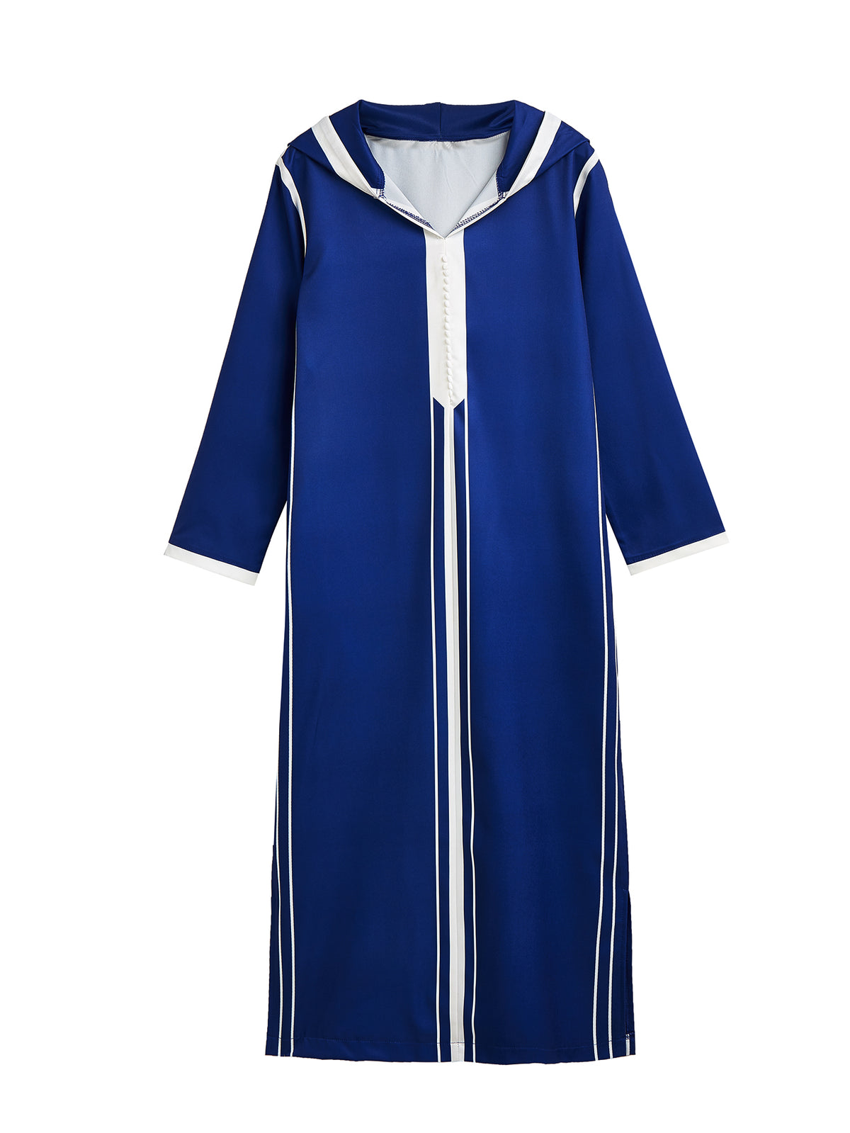 Boys’ Royal Blue Hooded Djellaba with White Contrast Trim – Long Sleeve Robe for Eid & Everyday Wear