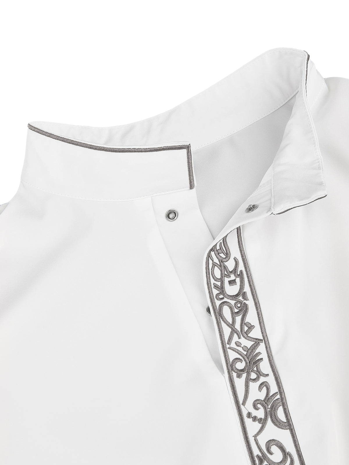 Qamis blanc homme à col droit - Élégante robe de prière de l'Aïd al-Fitr avec broderies argentées