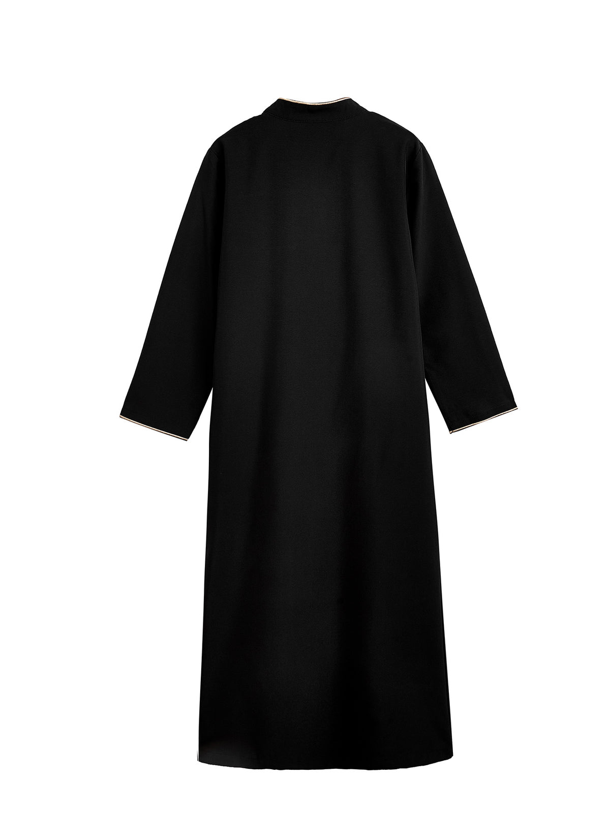 Boys' Black Thobe with Gold Geometric Placket & Pockets