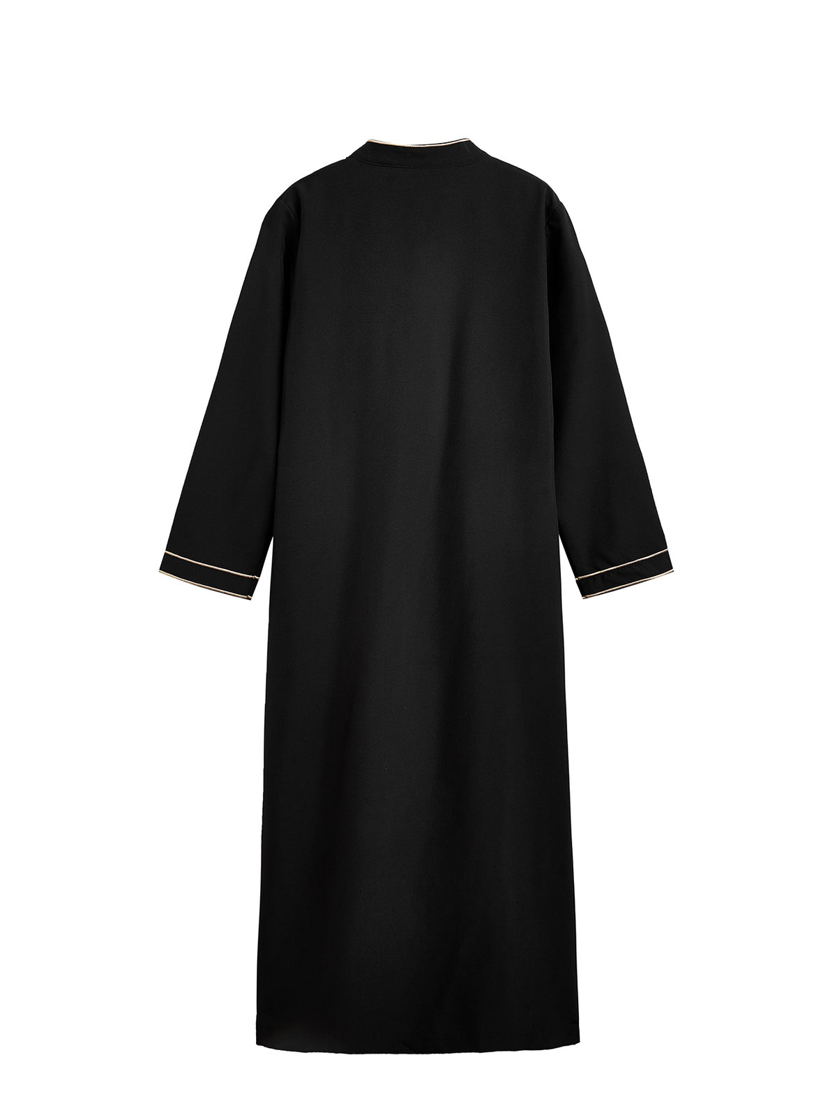Boys' Black Embroidered Thobe with Gold-Tone Trim & Chest Pocket