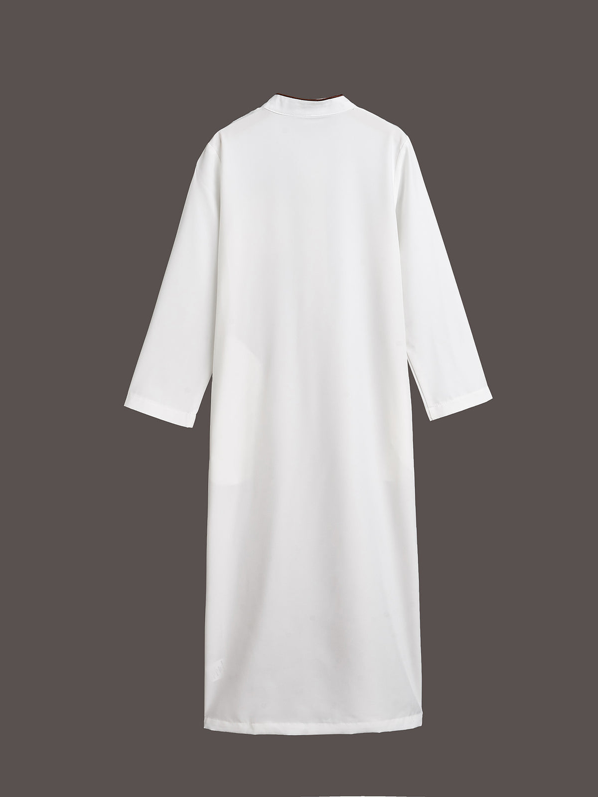 Boys' White Embroidered Thobe with Stand Collar & Pockets