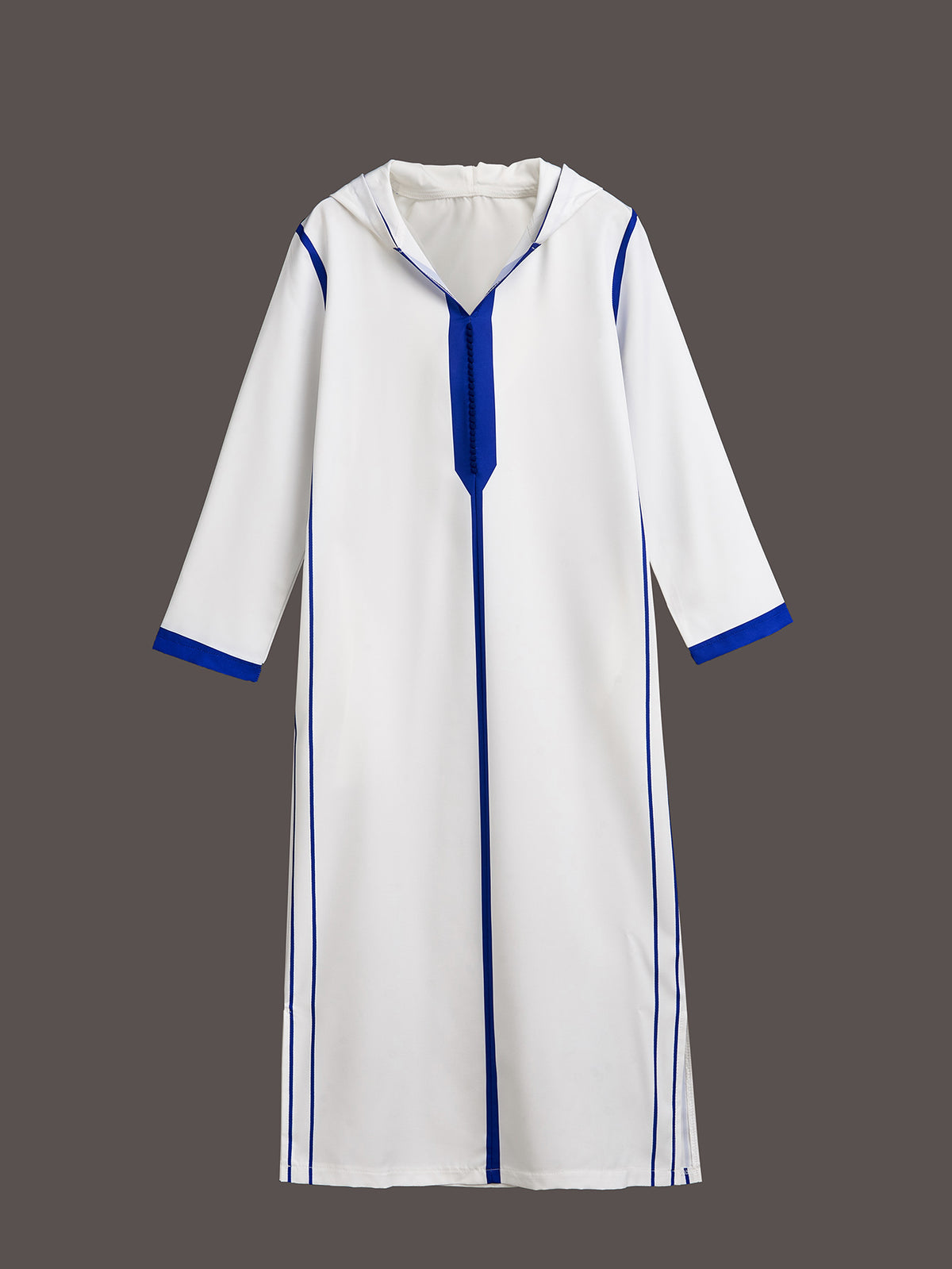 Boys' White Hooded Djellaba with Royal Blue Trim