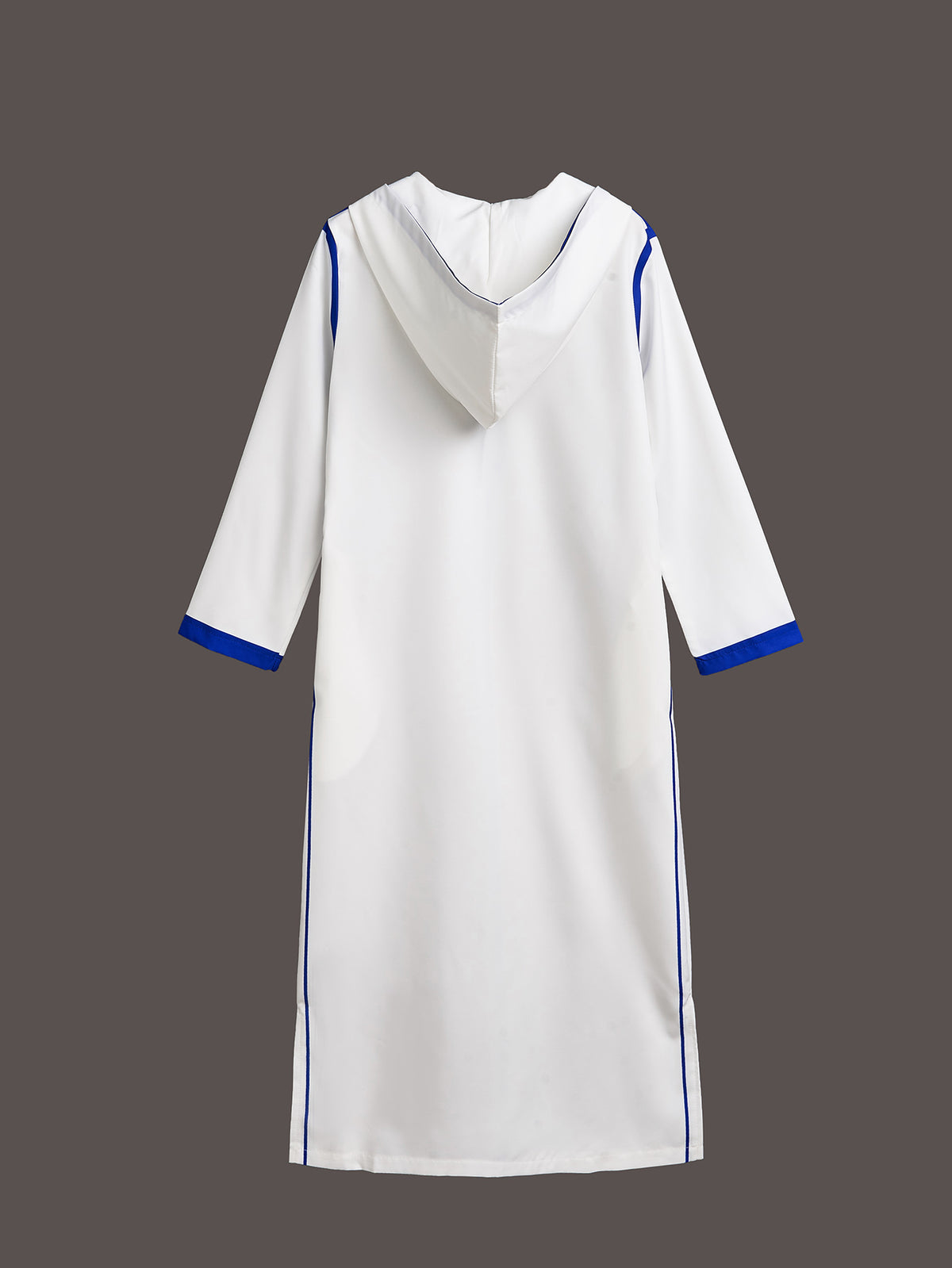 Boys' White Hooded Djellaba with Royal Blue Trim