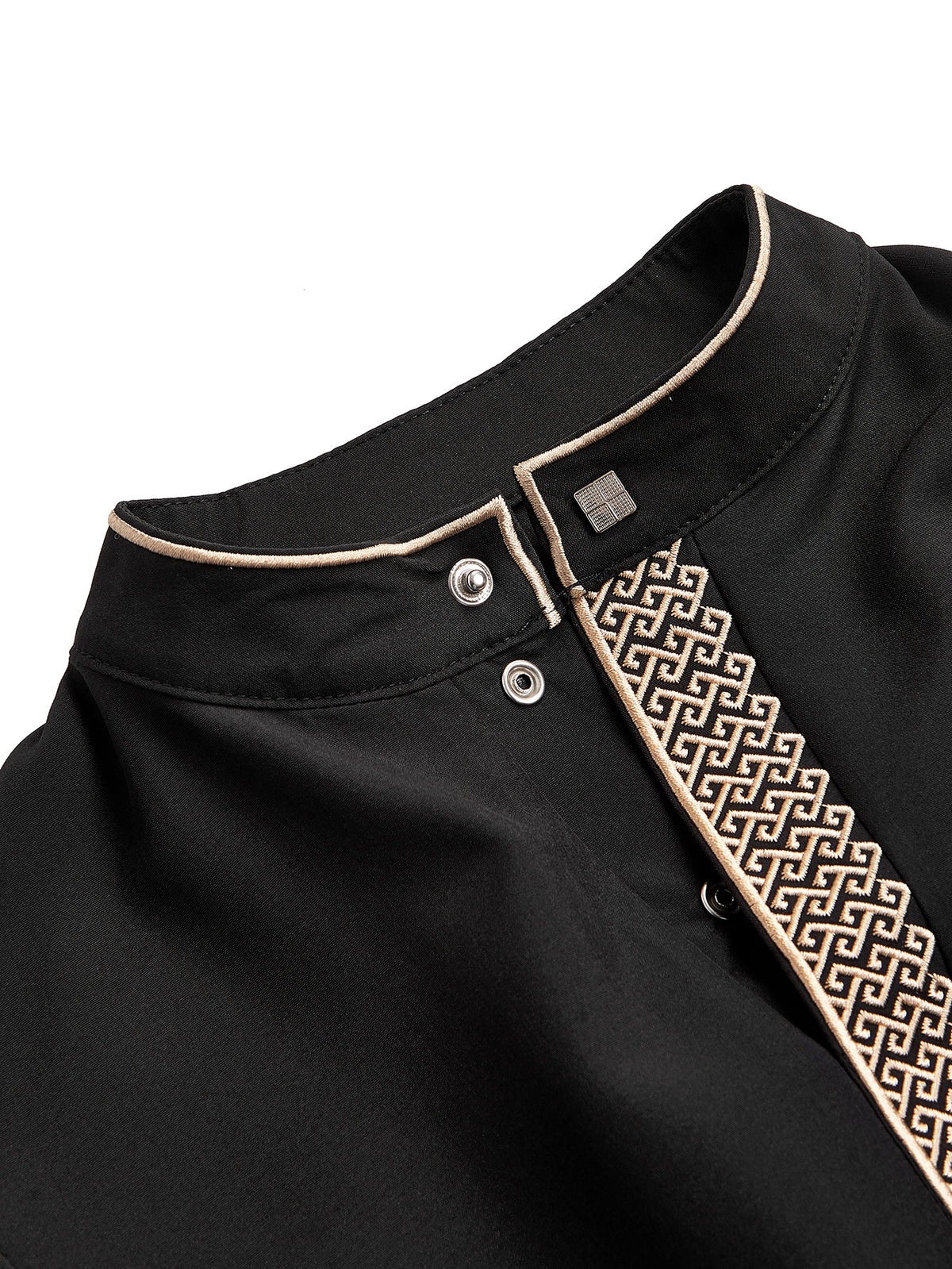 Boys' Black Embroidered Thobe with Gold-Tone Trim & Chest Pocket