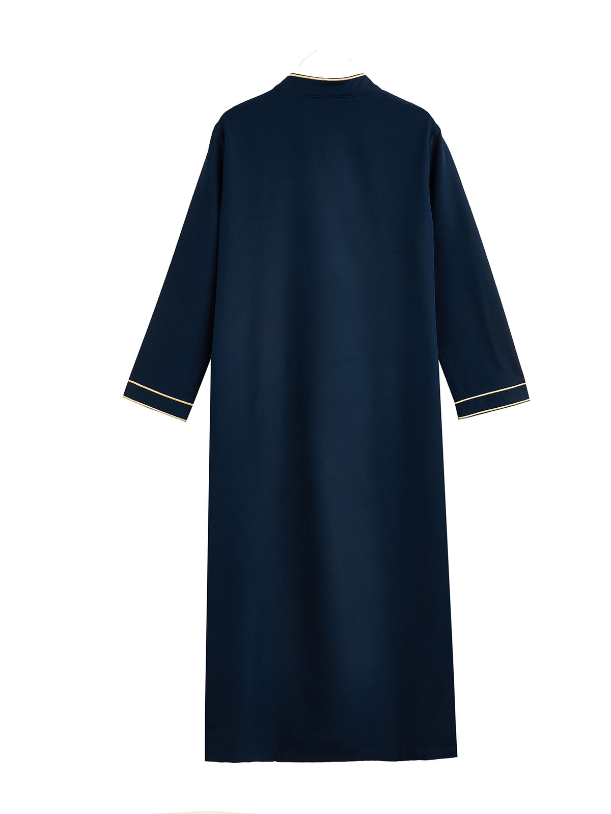 Boys' Navy Blue Thobe with Gold Embroidery & Button Placket