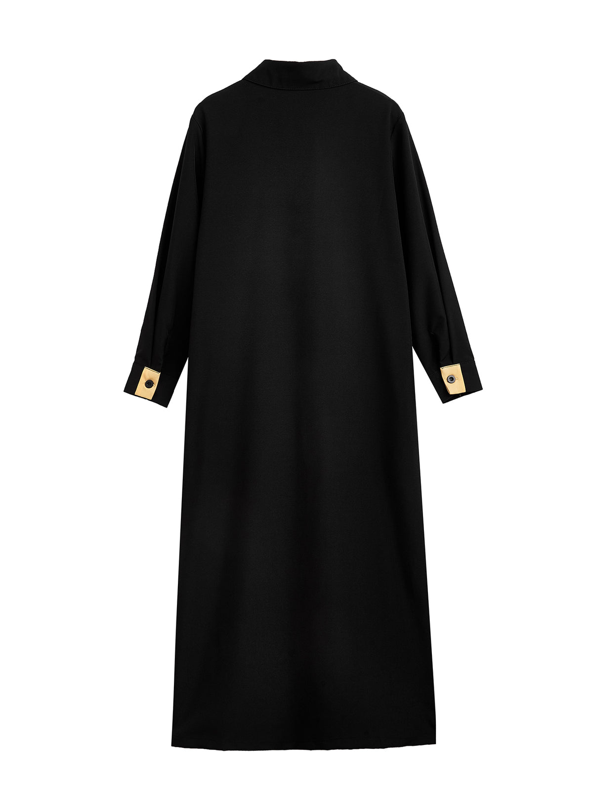 Boys’ Black Thobe with Turn-Down Collar and Gold Embroidered Placket