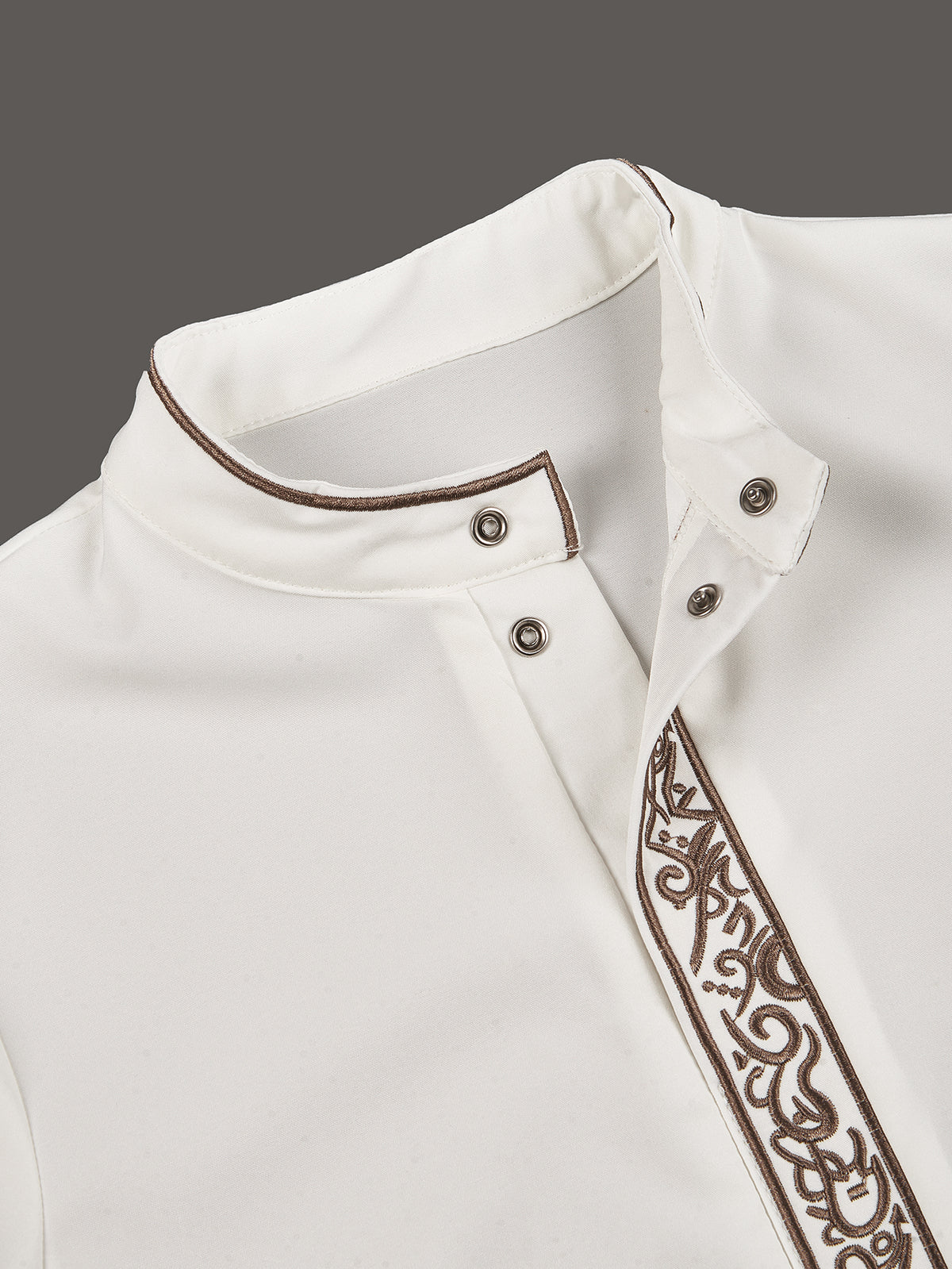Boys' White Thobe with Black Ornamental Embroidery