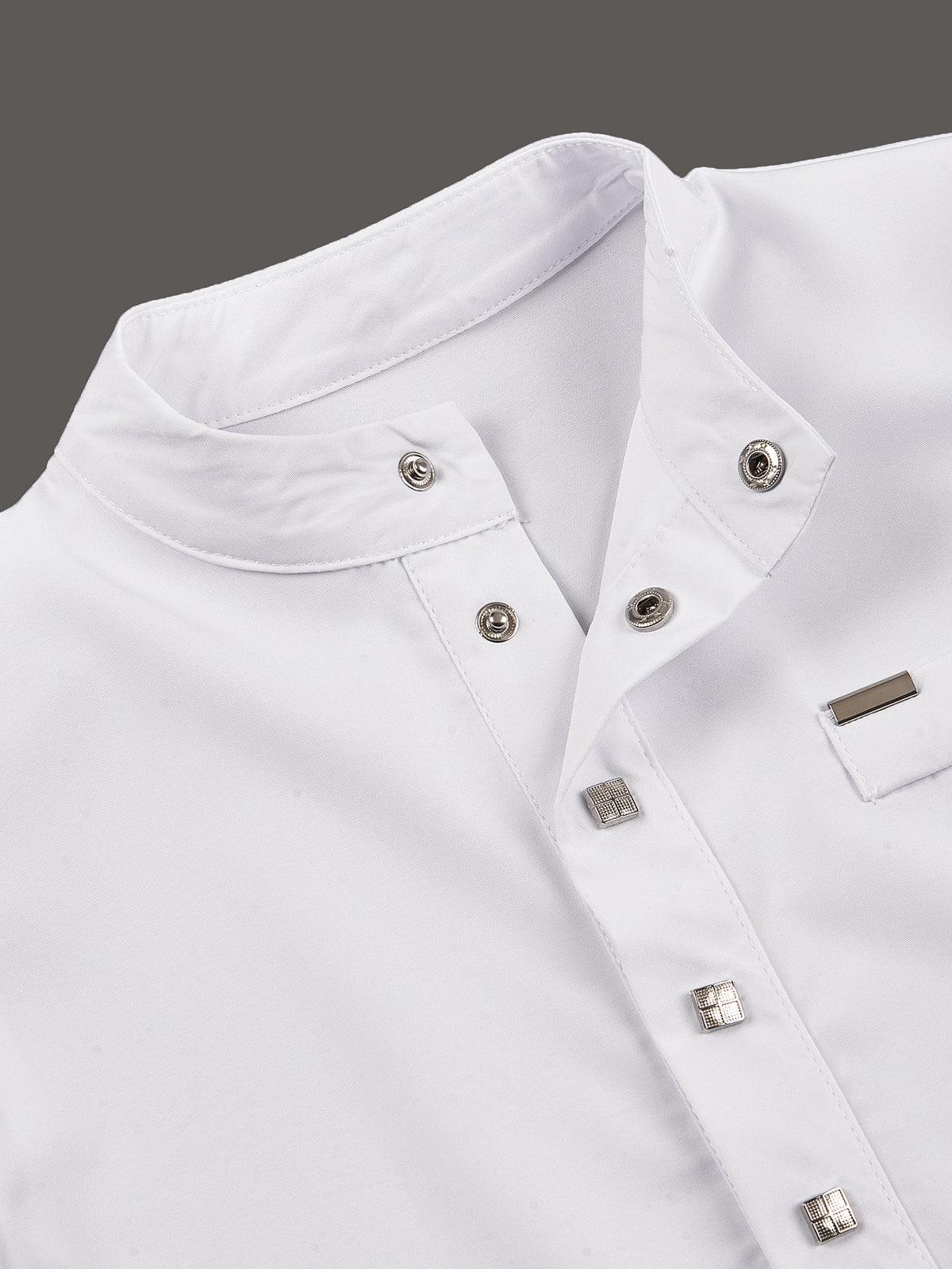 Boys’ Stand-Collar Thobe with Square Button Details & Chest Pocket – Available in White or Black