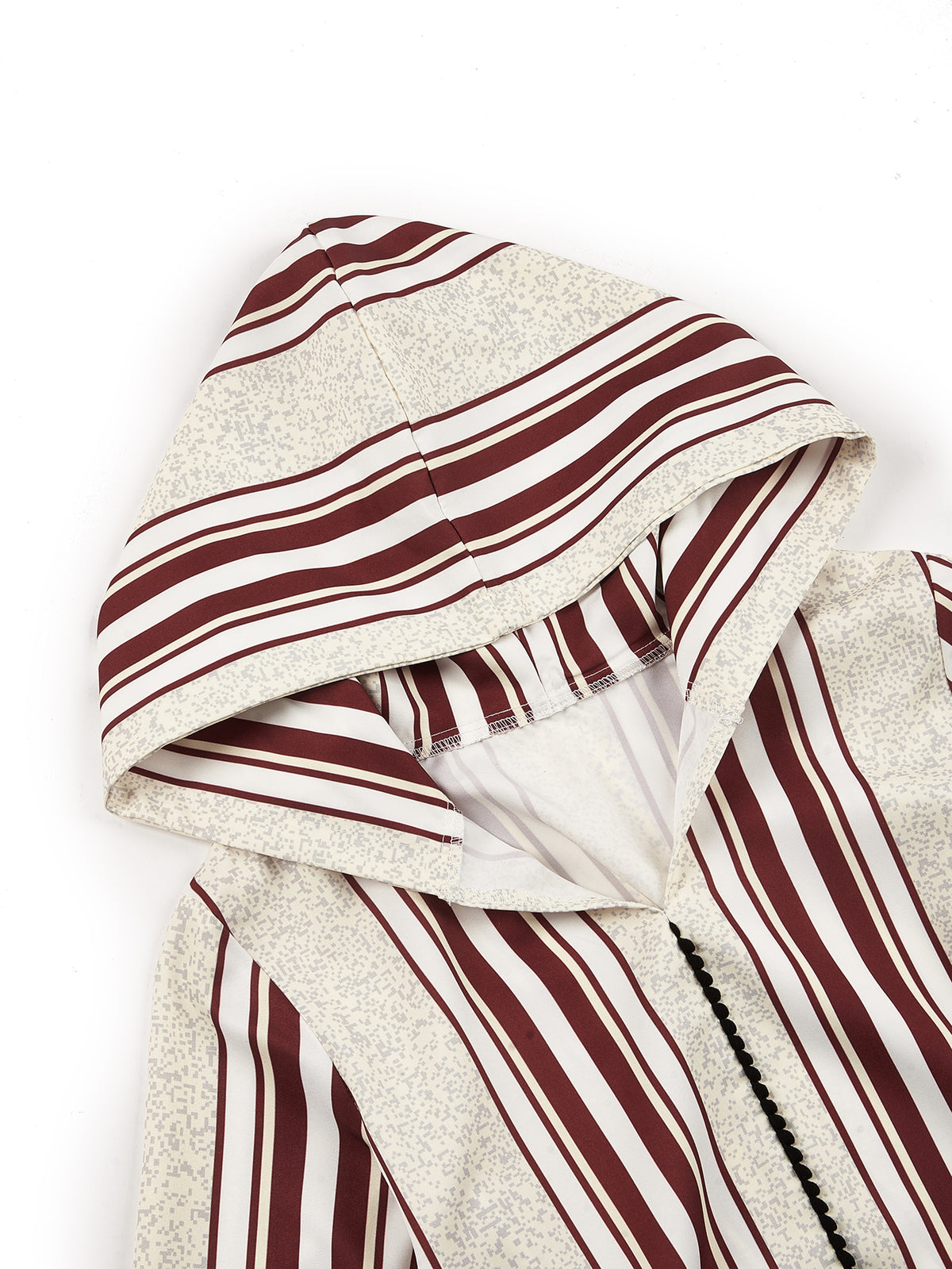 Boys’ Burgundy & Cream Striped Hooded Djellaba – Long Sleeve Robe for Eid & Everyday Wear