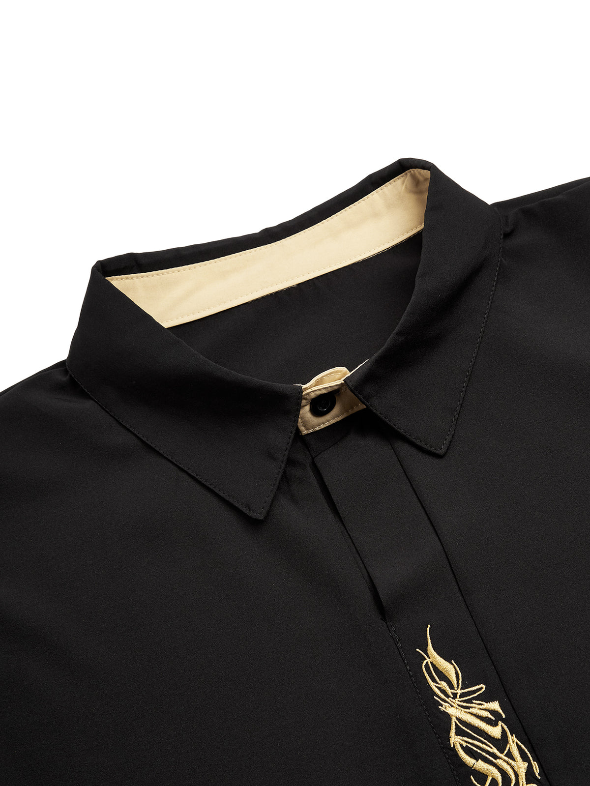 Qamis homme noir à col montant avec broderie dorée - Robe orientale