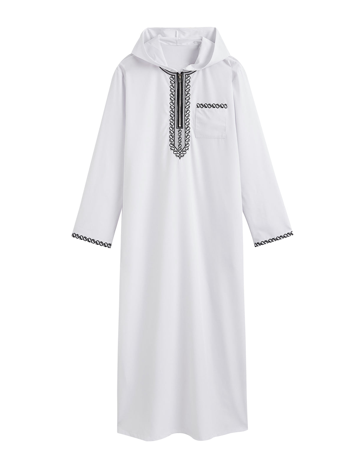 Qamis marocain classique à capuche pour homme - fermeture éclair sur le devant avec broderie contrastante, disponible en deux couleurs