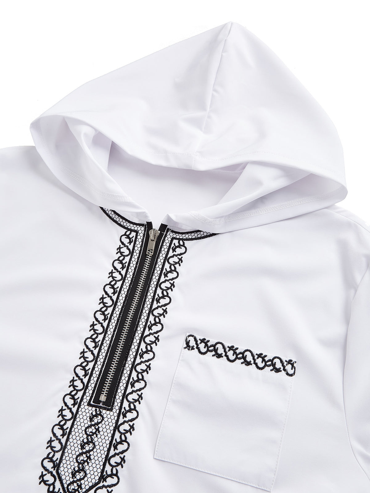 Qamis marocain classique à capuche pour homme - fermeture éclair sur le devant avec broderie contrastante, disponible en deux couleurs