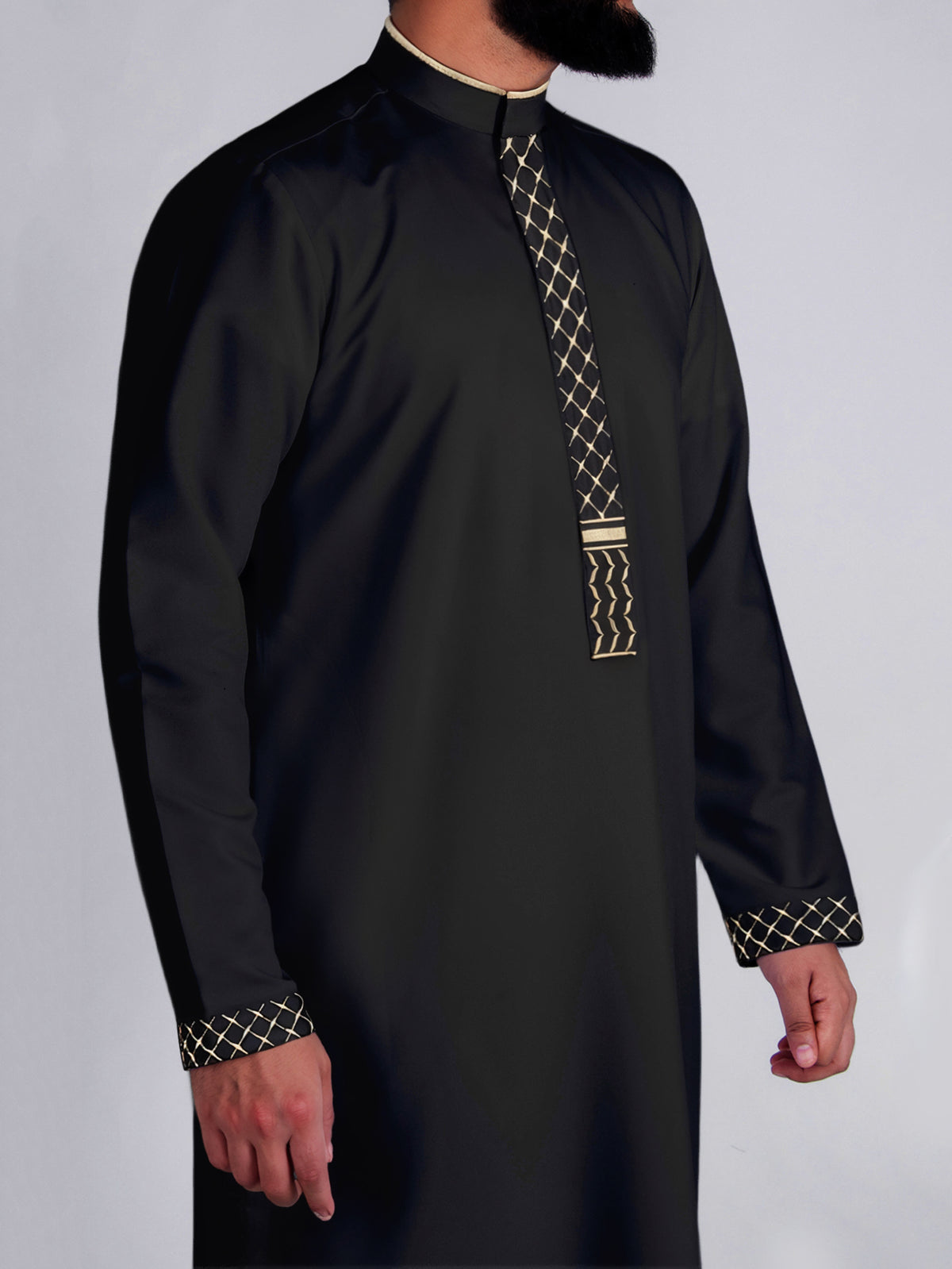 Qamis Brodé Col Droit Homme - 3 Couleurs Disponibles